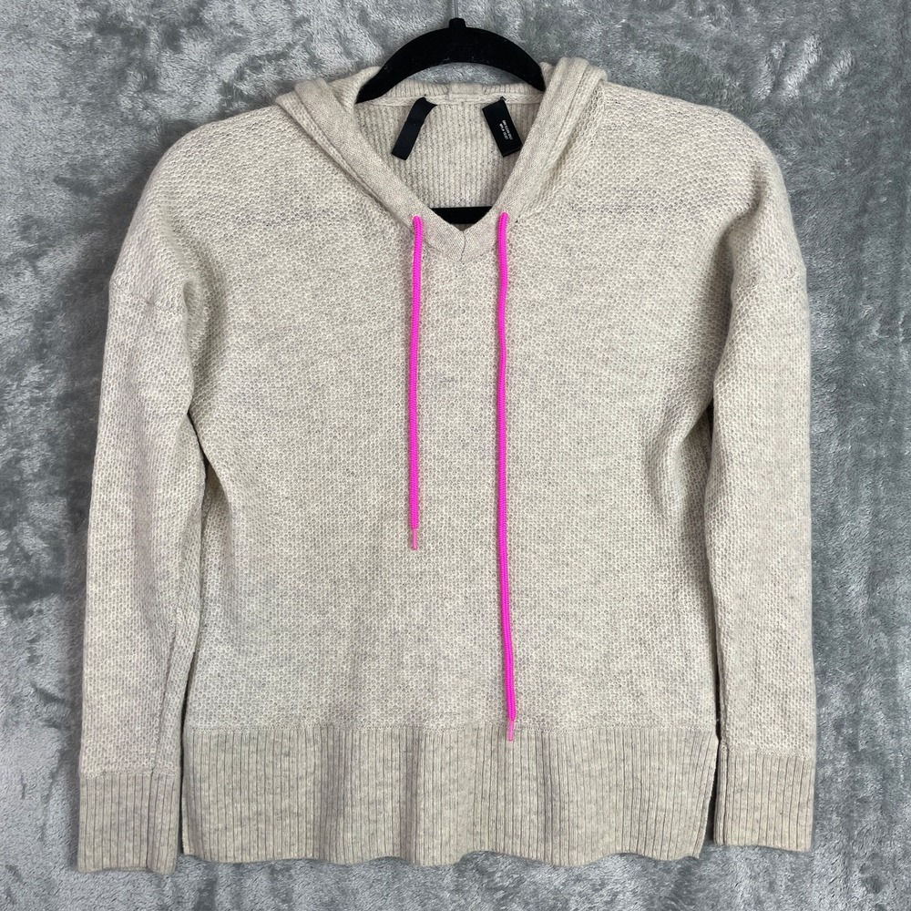 Aqua Cashmere Hoodie Womens M Beige Long Sleeve Pullover Sweater Quiet Luxury